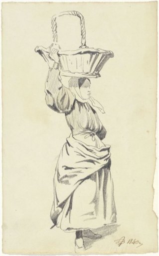 Standing woman with a basket on her head