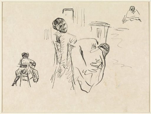 Sketch sheet with a seated woman leaning back in her chair