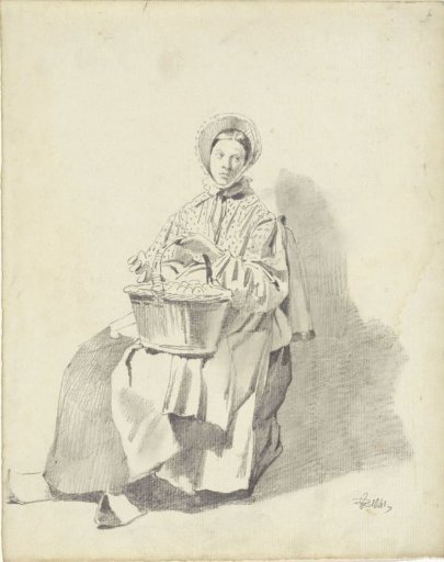 Seated woman with a basket on her lap