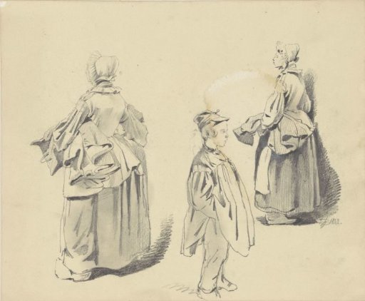 Two studies of a standing woman and a boy