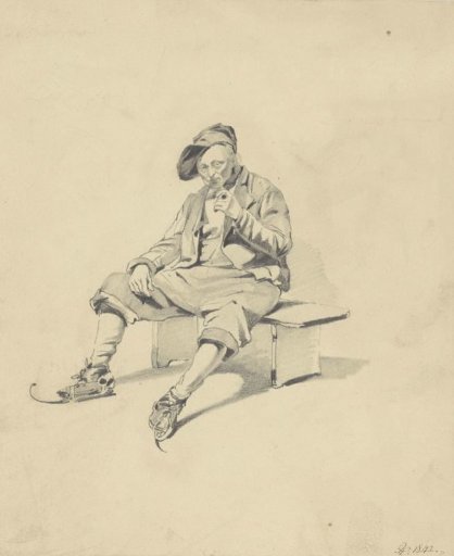 Seated skater smoking a pipe