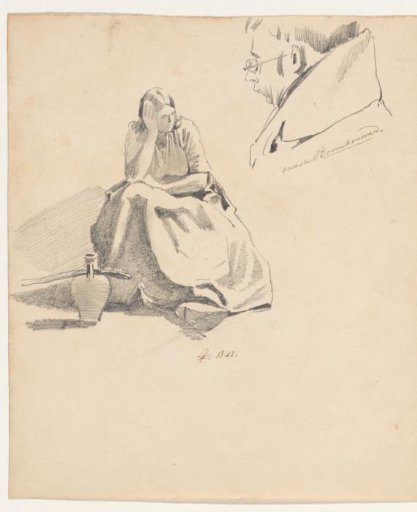 Seated woman with jug and portrait study of the oldest Boomhouwer