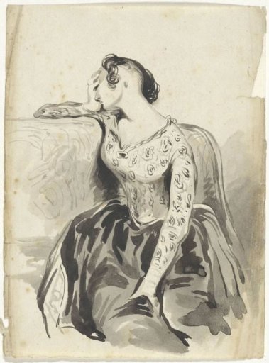 Seated woman with head turned away