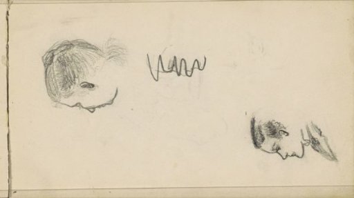 Portrait heads of a man and a woman with hair pinned up