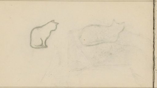 Profile of a seated and a reclining cat