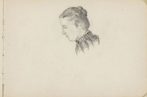 Woman's head, in profile to the left