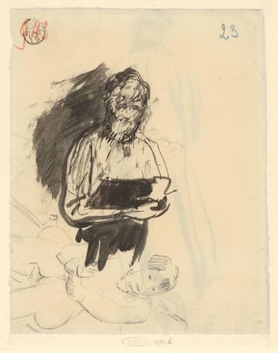 Sketch of a standing figure and a seated woman