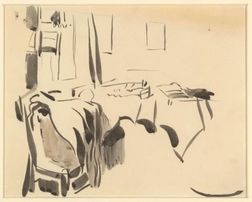 Corner of a room with table and chair
