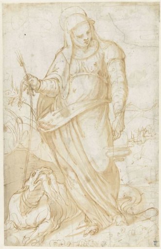 Saint Margaret with the dragon in a landscape
