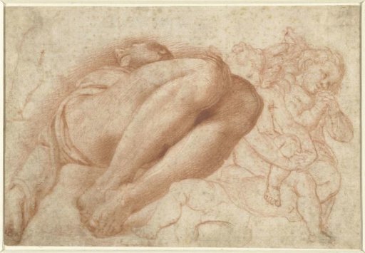 Group of cherubs and a reclining man
