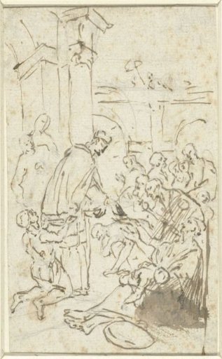Saint Charles Borromeo distributing alms to beggars