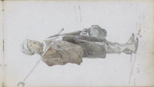 Standing boy with a stick and jug