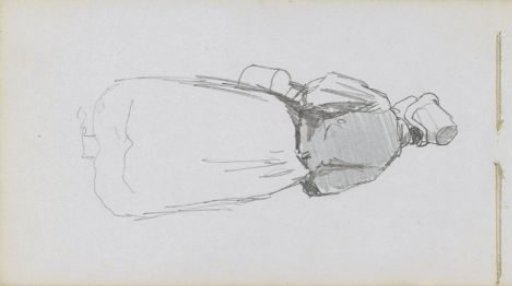 Standing woman with a cap and a bucket