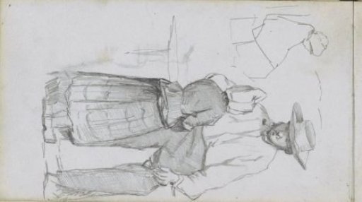 Seated woman, man with a pipe and a woman on clogs