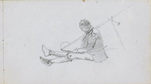Seated boy with a bow
