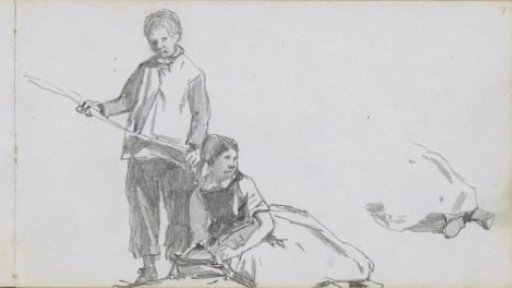 Girl lying next to a standing boy