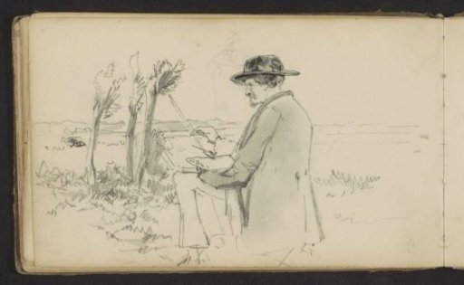Self-portrait of the artist working outdoors