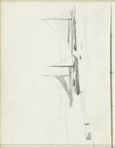 Moored sailing ships by the water