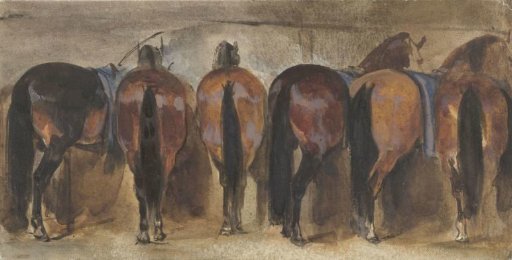Resting horses in the stable