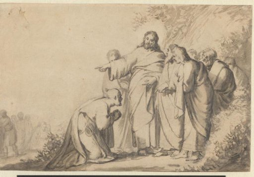 Christ with a kneeling man and his disciples