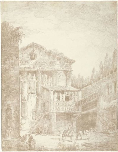 View of a saltpeter factory in a temple ruin near the Forum Romanum in Rome
