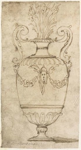 Ornamental vase with garlands over the belly and mascarons