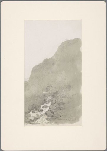 Mountain stream seen against the even grey of a mountain ridge
