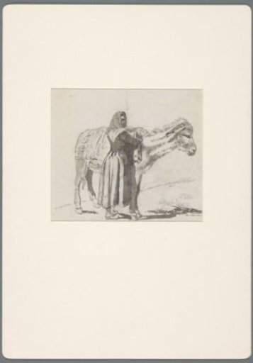 Peasant woman, standing next to a donkey