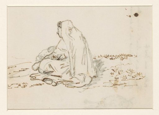 Girl in a landscape with a few goats