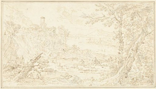 Italian landscape with a hunting party