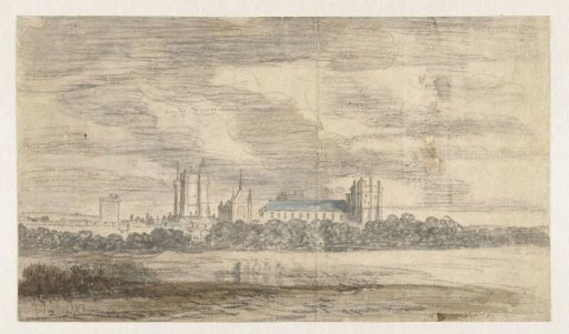 View of the castle of Vincennes, behind a row of trees