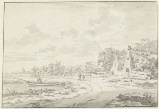 Landscape with a few dwellings by a waterway