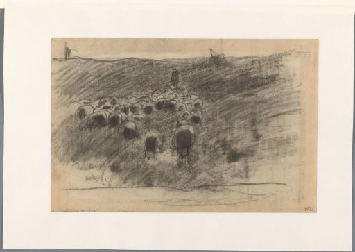 Shepherd with a flock of sheep