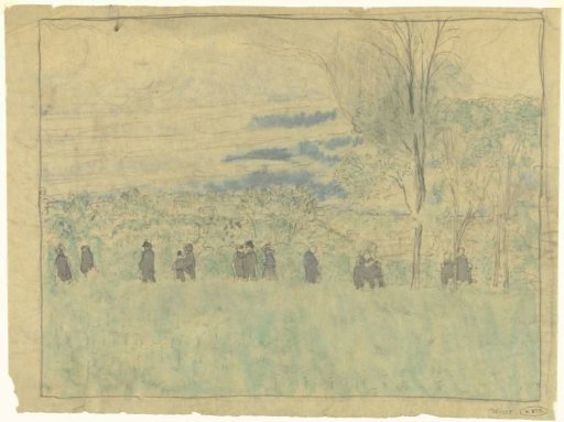 Landscape with walkers: funeral procession (?)