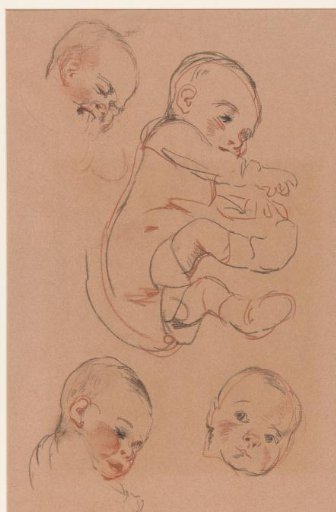 Lying baby and three heads of a baby