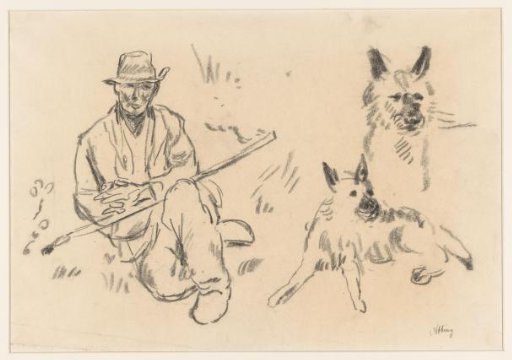 Seated shepherd and his dog
