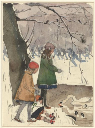 Children Feeding Swans in the Vondelpark, Amsterdam