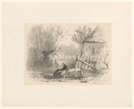 Two goats and a sheep by a fence in front of a house