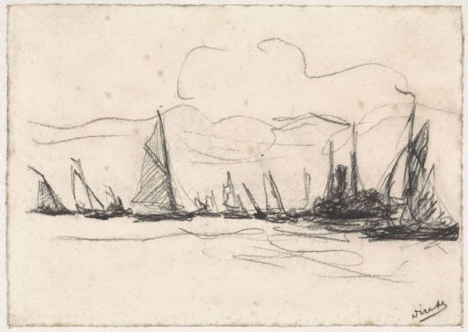 Seascape with sailing boats and a steamboat