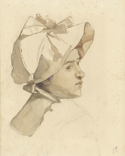 Portrait of a Young Woman with a Canopy Hat with Ribbons