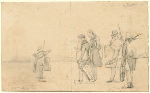 Four painters (the Koekkoek brothers?) in the landscape