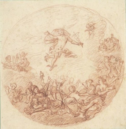 Design for a round ceiling with Mercury and Minerva