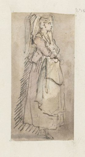 Standing young woman with a hood