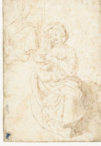 Sketch of a seated, nursing Madonna