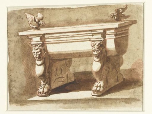 Antique table on trapezophora in the form of horned lions
