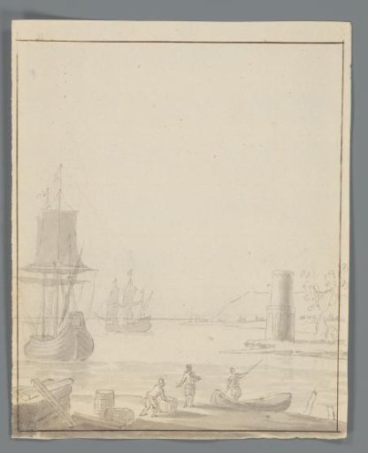 Harbour with ships and workers