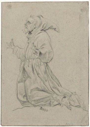 Study of a kneeling monk, facing left