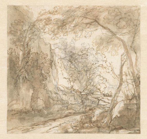 Landscape with road between trees