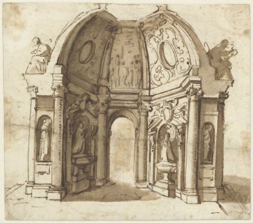 Ontwerp voor grafkapel met aan weerszijden een tombe