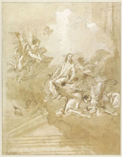 Christ Taken Up by the Angels Above the Turrets of the Temple
